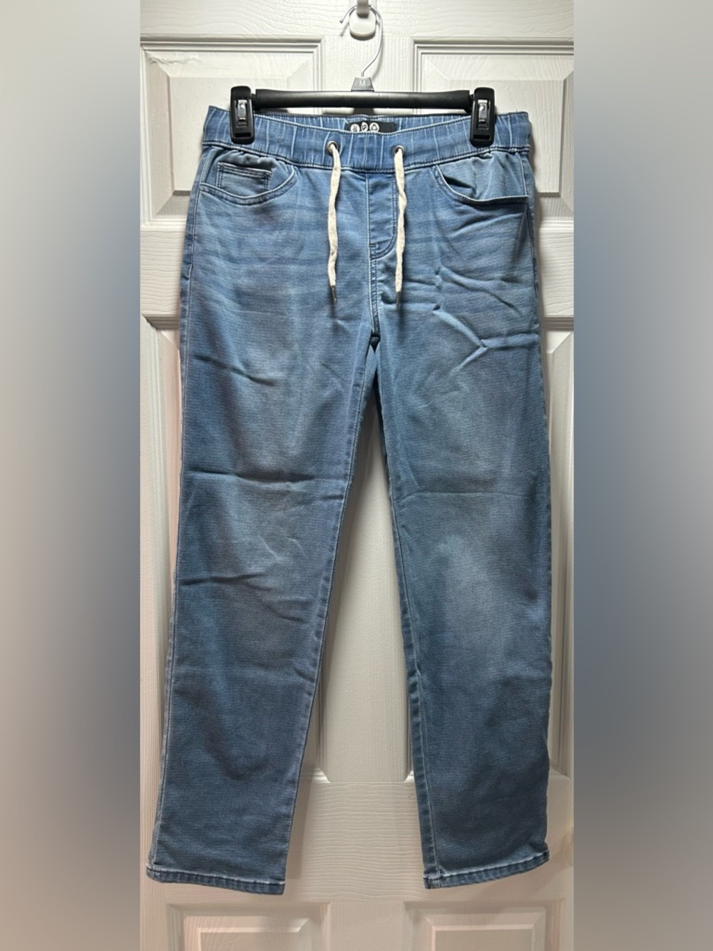 Juniors Blue Pull-On Stretch Jeans with Drawstring - Picture 3 of 6
